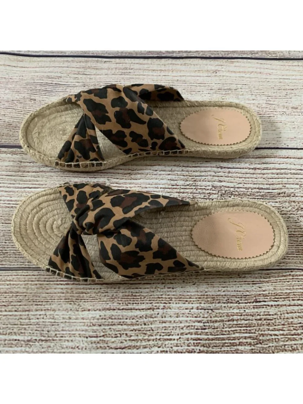 J. Crew Brown Leopard Open Toe Twisted Jute Espadrille Sandals